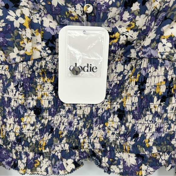 NWT Elodie Navy Floral Cropped Blouse Smocked Back Long Sleeve Women’s Small - Picture 5 of 6